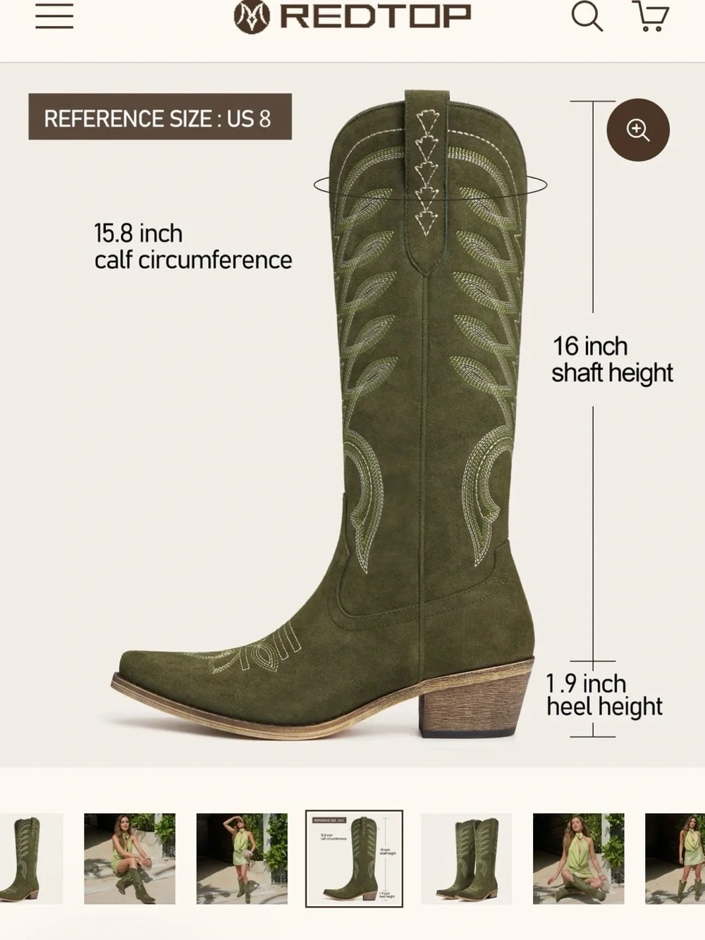 Women's RedTop Olive Suede Western Knee-High Boot